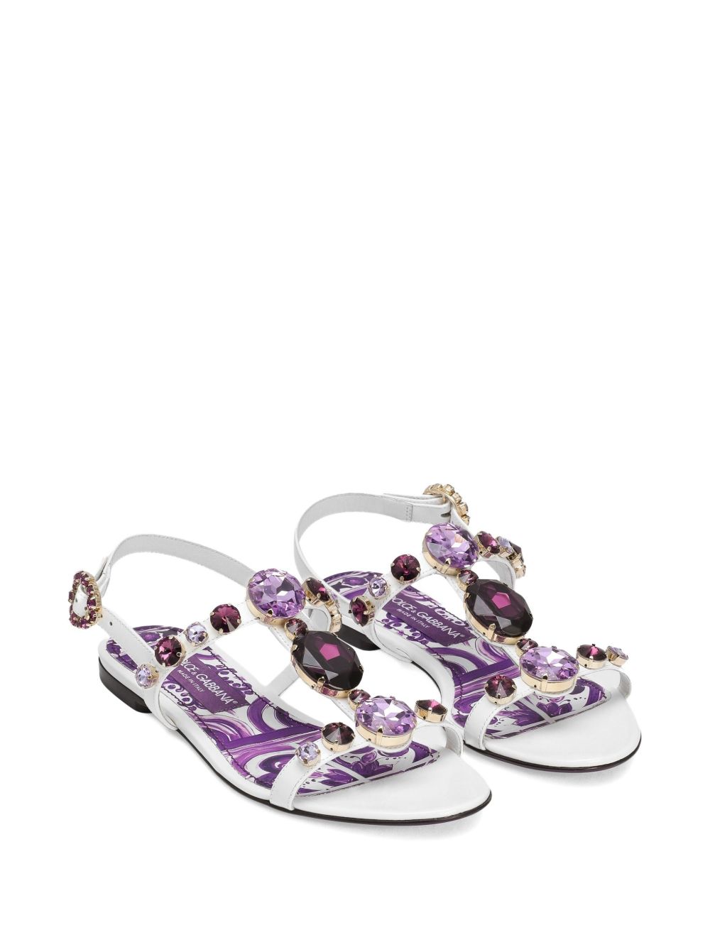 Dolce &amp; Gabbana Maiolica Rhinestone-Embellished Slingback Flat Sandals Purple
