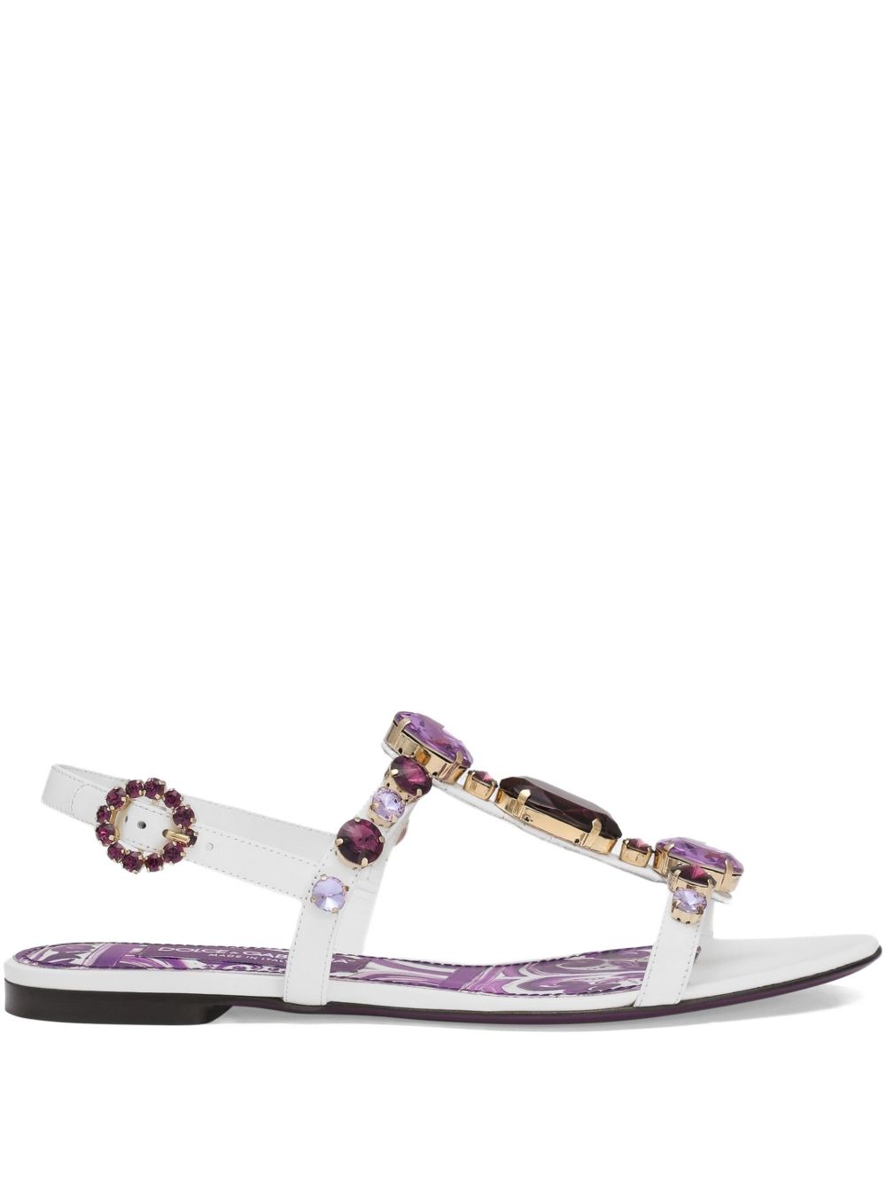 Dolce &amp; Gabbana Maiolica Rhinestone-Embellished Slingback Flat Sandals Purple