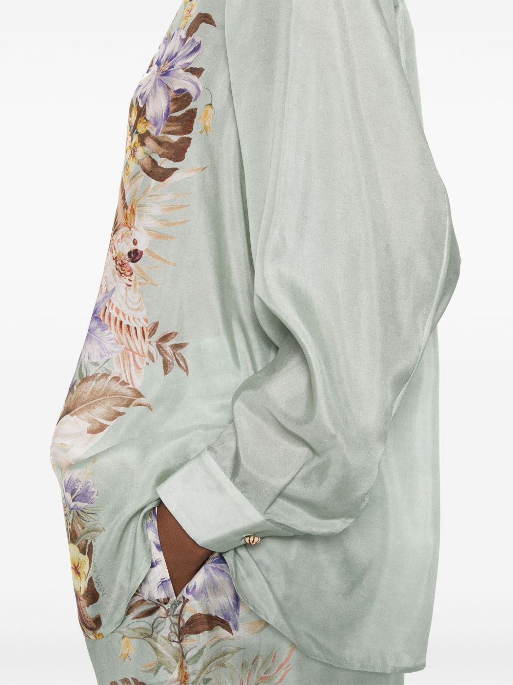 Zimmermann Coco Floral-Print Silk Shirt Aqua Green