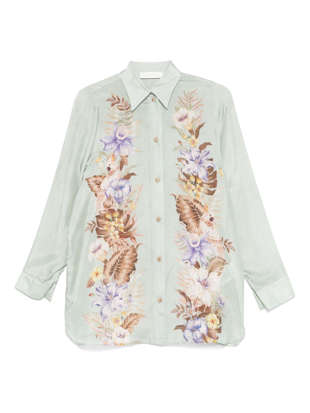 Zimmermann Coco Floral-Print Silk Shirt Aqua Green