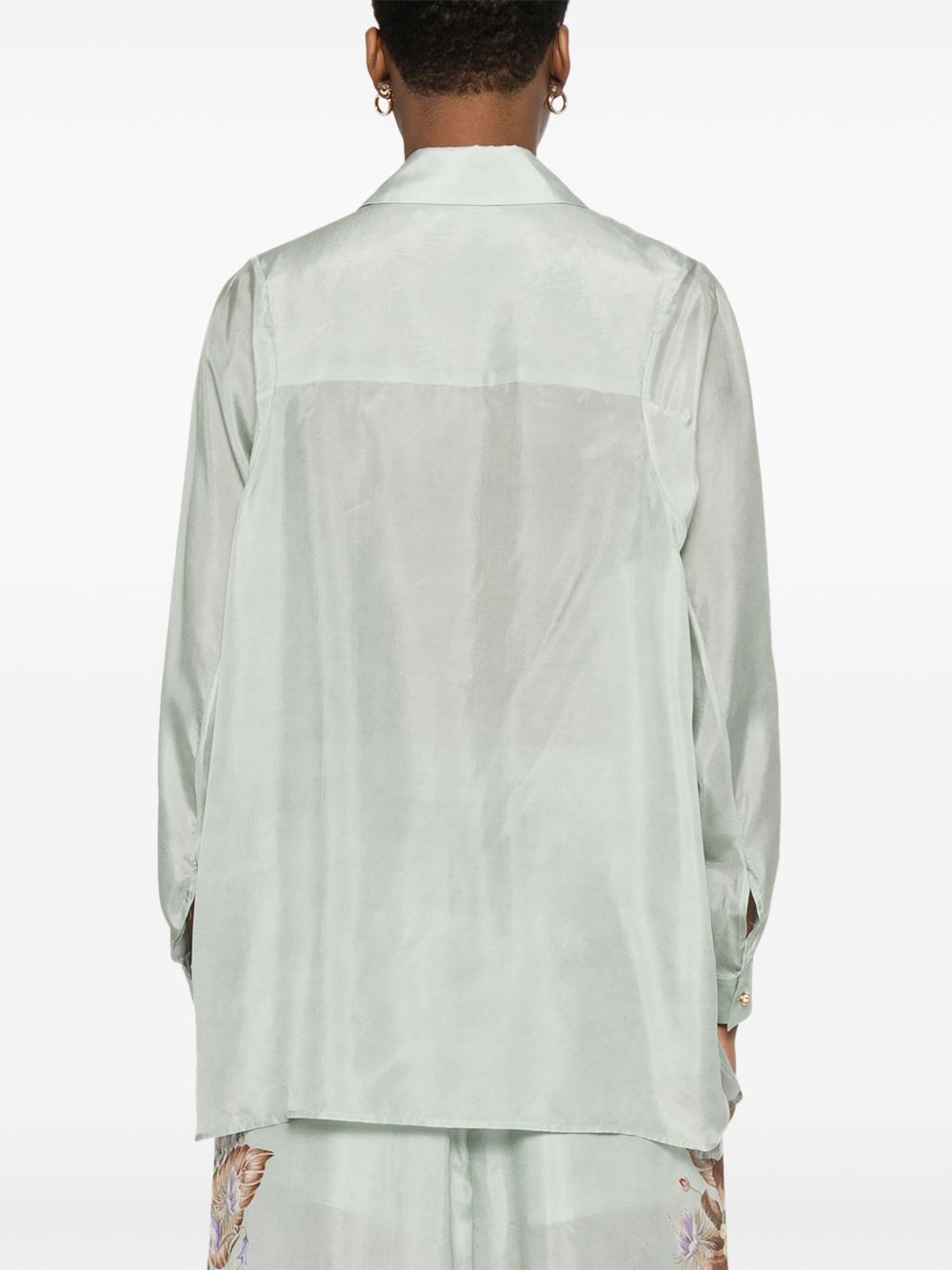 Zimmermann Coco Floral-Print Silk Shirt Aqua Green