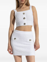Balmain Tweed Crop Top with Decorative Buttons White