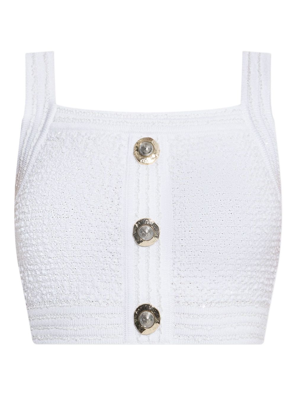 Balmain Tweed Crop Top with Decorative Buttons White