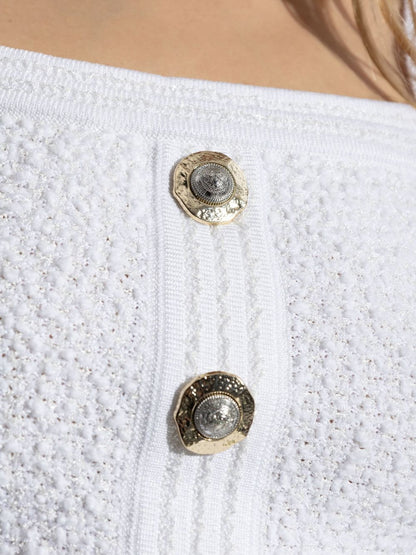 Balmain Tweed Crop Top with Decorative Buttons White
