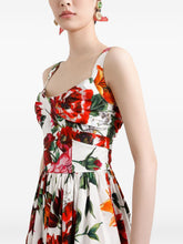 Dolce & Gabbana Anemoni Print Pleated Flared Cotton Midi Dress White White