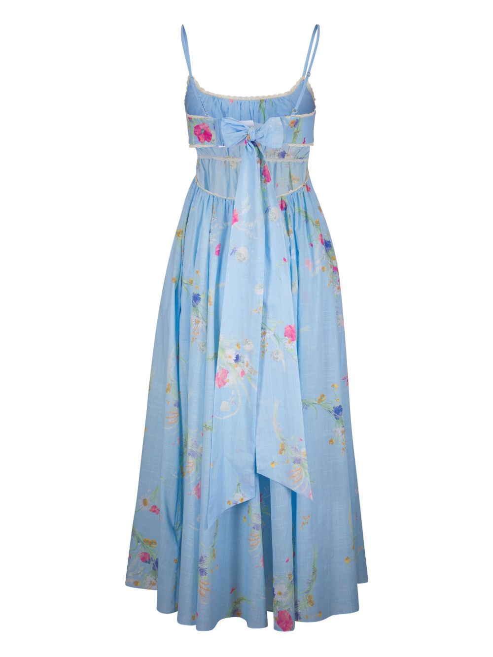 Zimmermann Clear Blue Lucky Printed Cotton Maxi Dress with Lace and Open Back Clear Blue