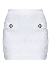 Balmain Tweed Mini Skirt with Decorative Buttons White