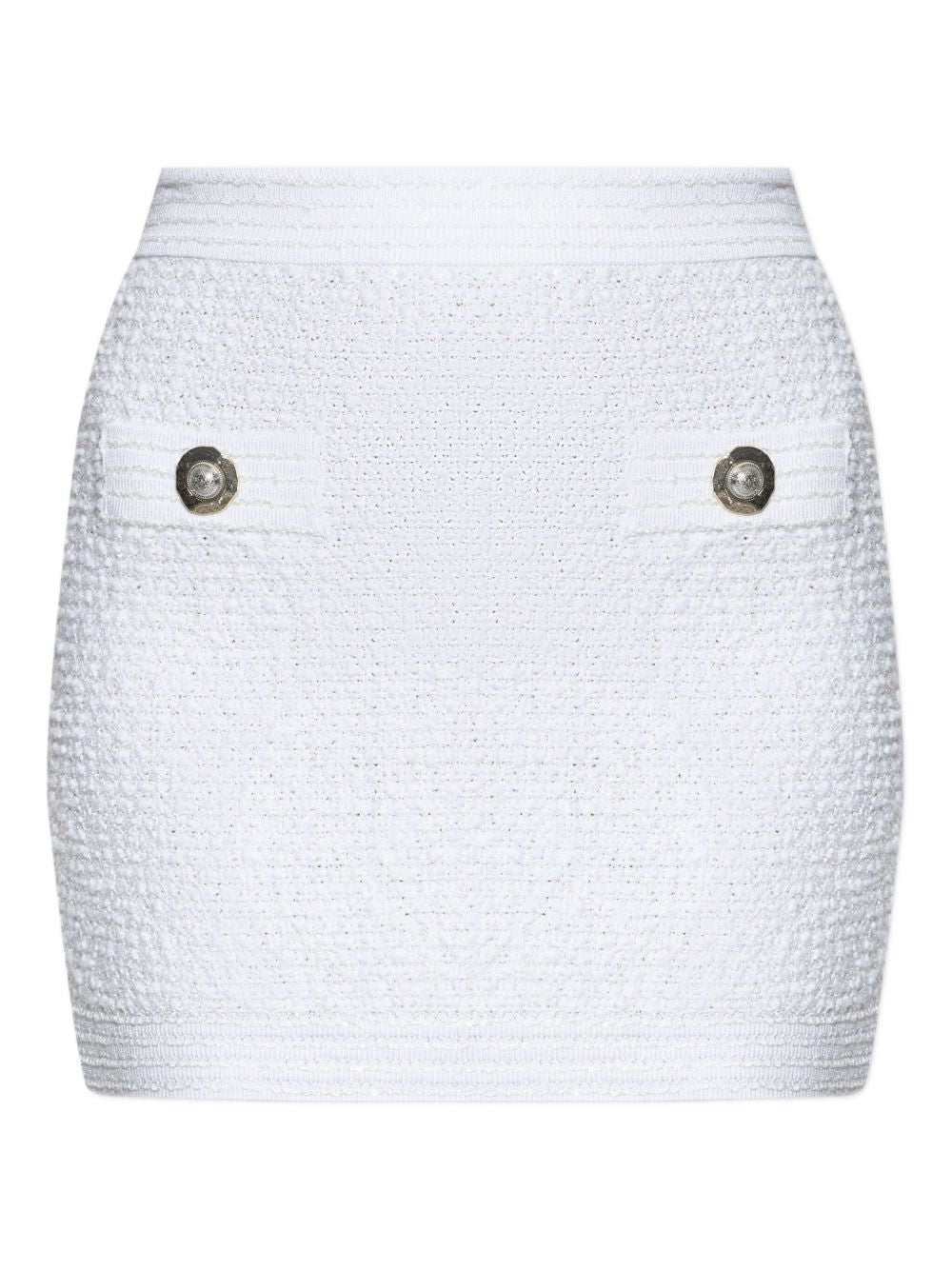 Balmain Tweed Mini Skirt with Decorative Buttons White