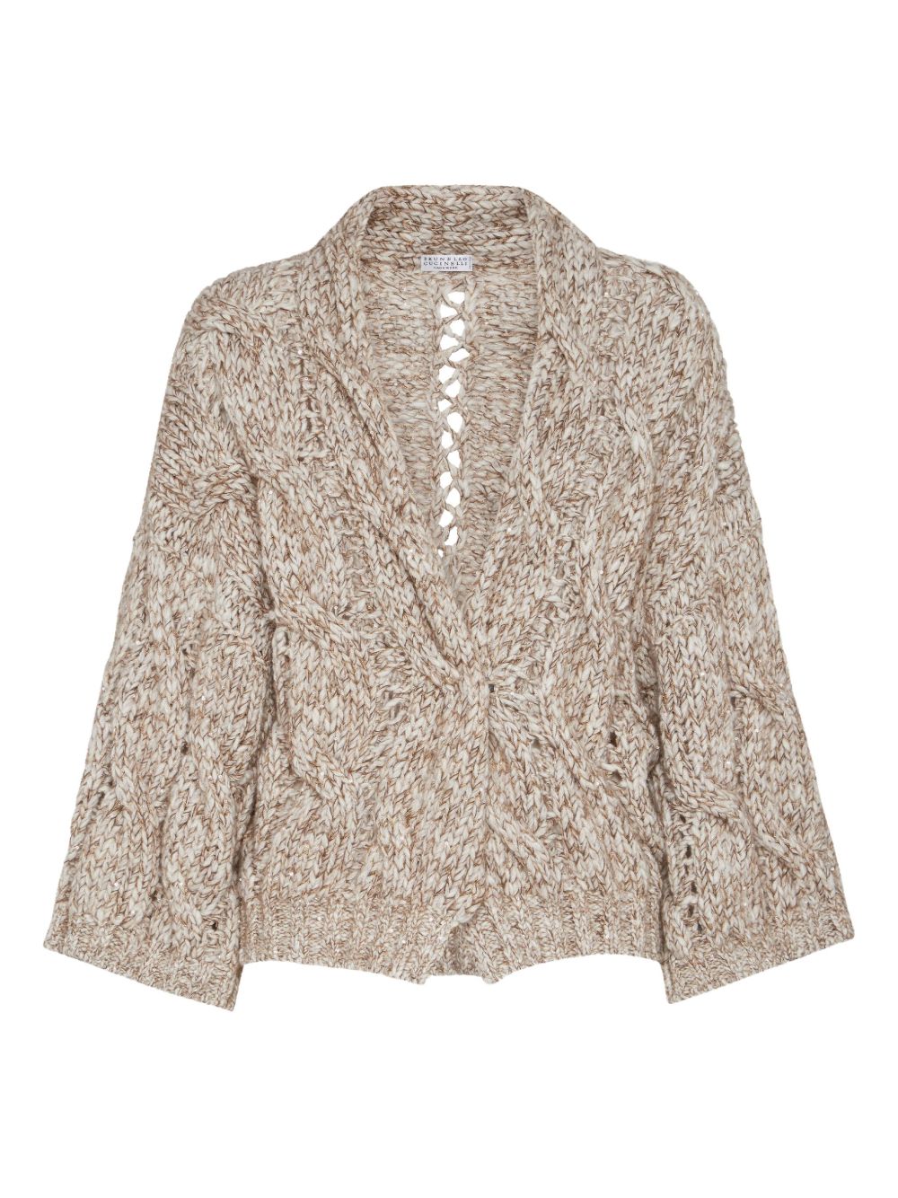 Brunello Cucinelli Open-Front Chunky Knit Wool-Cashmere Cardigan Beige Beige