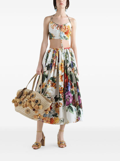 Dolce &amp; Gabbana Floral Cotton Midi Skirt White