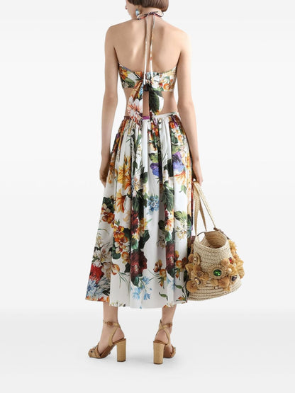 Dolce &amp; Gabbana Floral Cotton Midi Skirt White