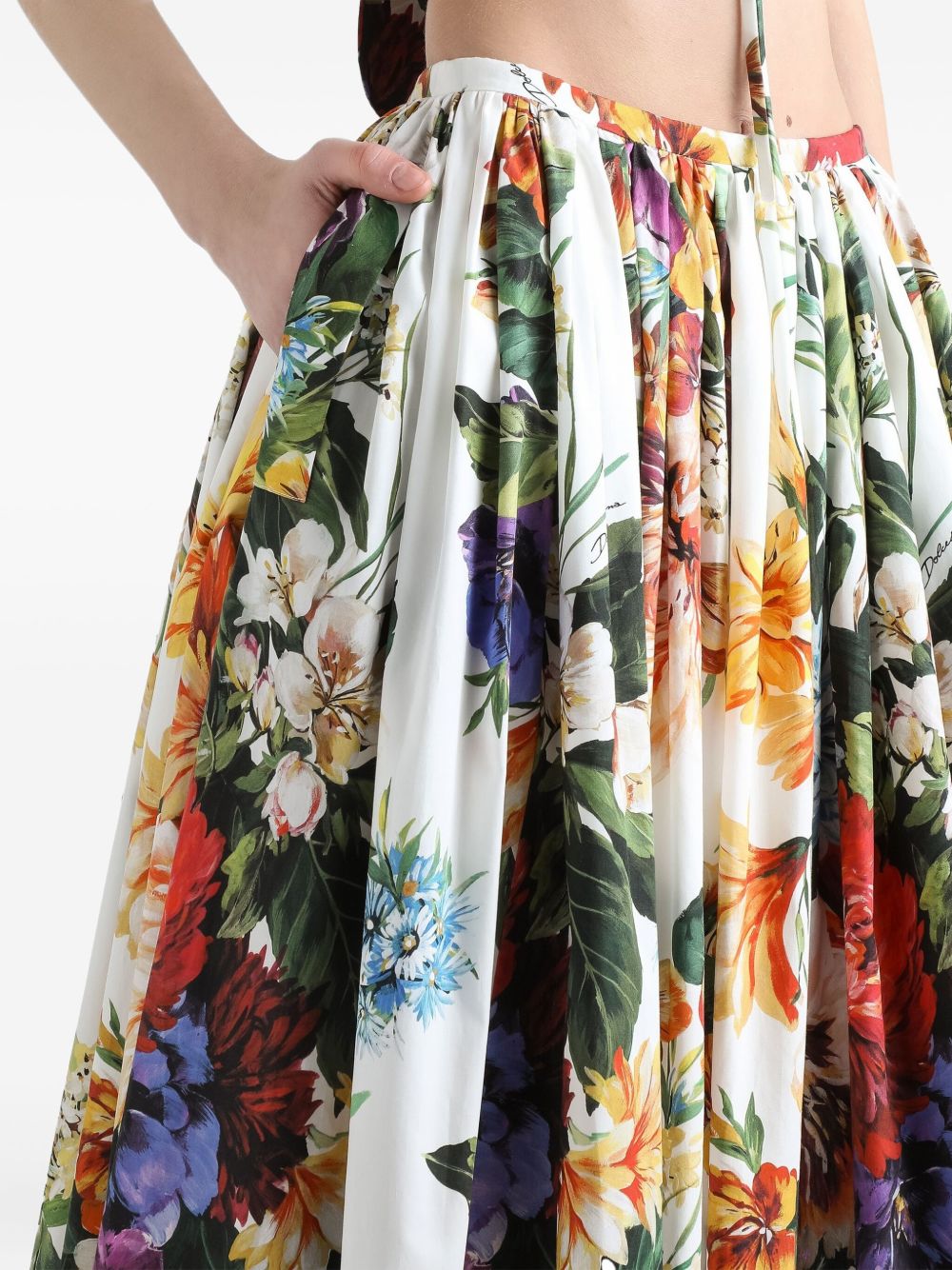 Dolce &amp; Gabbana Floral Cotton Midi Skirt White