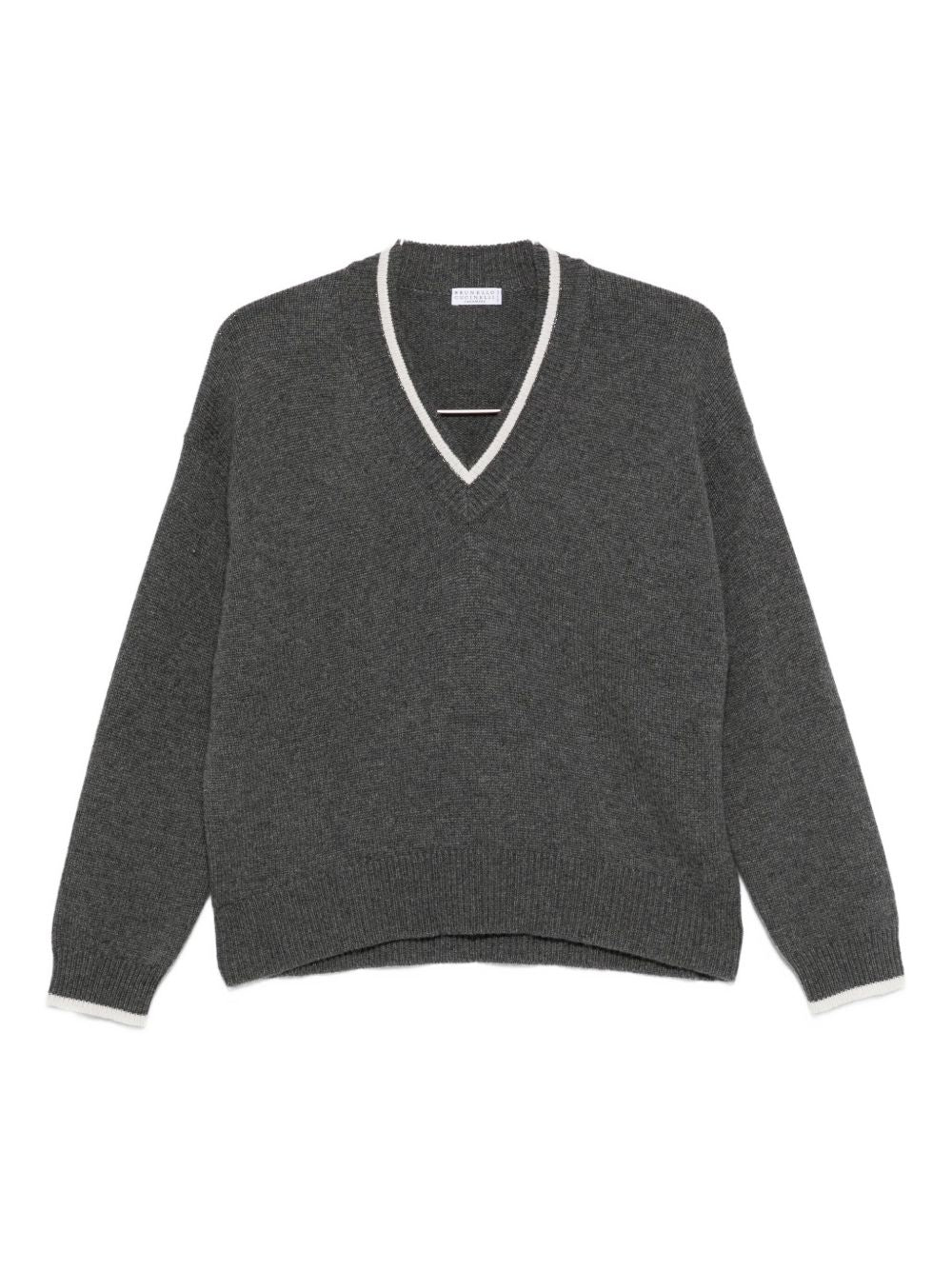 Brunello Cucinelli Cashmere V-Neck Sweater in Grey Grey