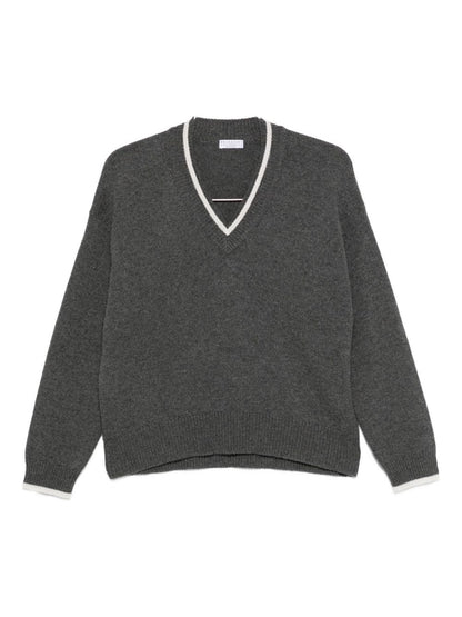 Brunello Cucinelli Cashmere V-Neck Sweater in Grey Grey