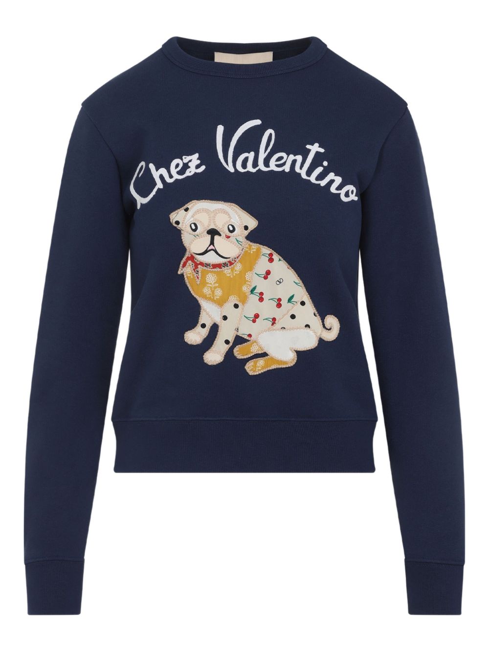 Valentino Cotton Embroidered Crew-Neck Sweater Blue
