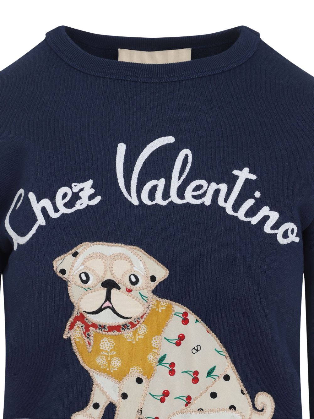 Valentino Cotton Embroidered Crew-Neck Sweater Blue