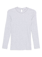 Brunello Cucinelli Grey Ribbed Cotton Crewneck Sweater with Back Keyhole grey