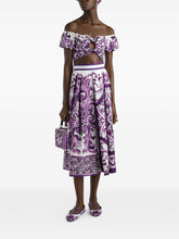 Dolce & Gabbana Maiolica Print Pleated Cotton Midi Skirt Purple