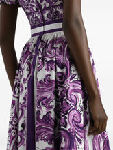 Dolce & Gabbana Maiolica Print Pleated Cotton Midi Skirt Purple