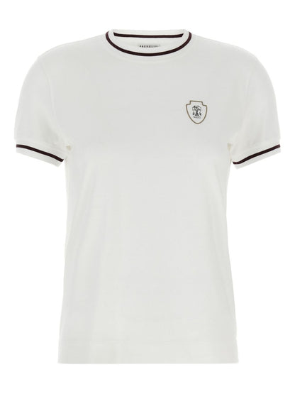 Brunello Cucinelli Cotton T-Shirt with Burgundy Trim White White
