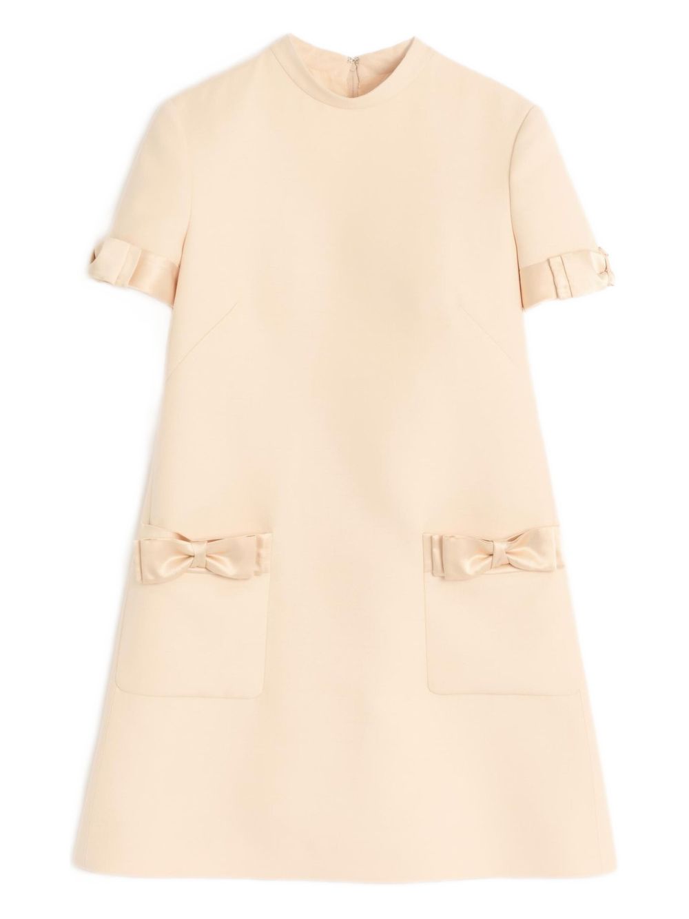 Valentino Short Crepe Couture Bow-Detail Wool and Silk Dress Beige