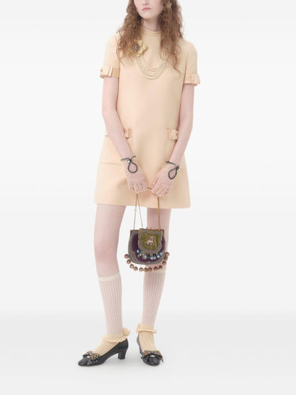 Valentino Short Crepe Couture Bow-Detail Wool and Silk Dress Beige