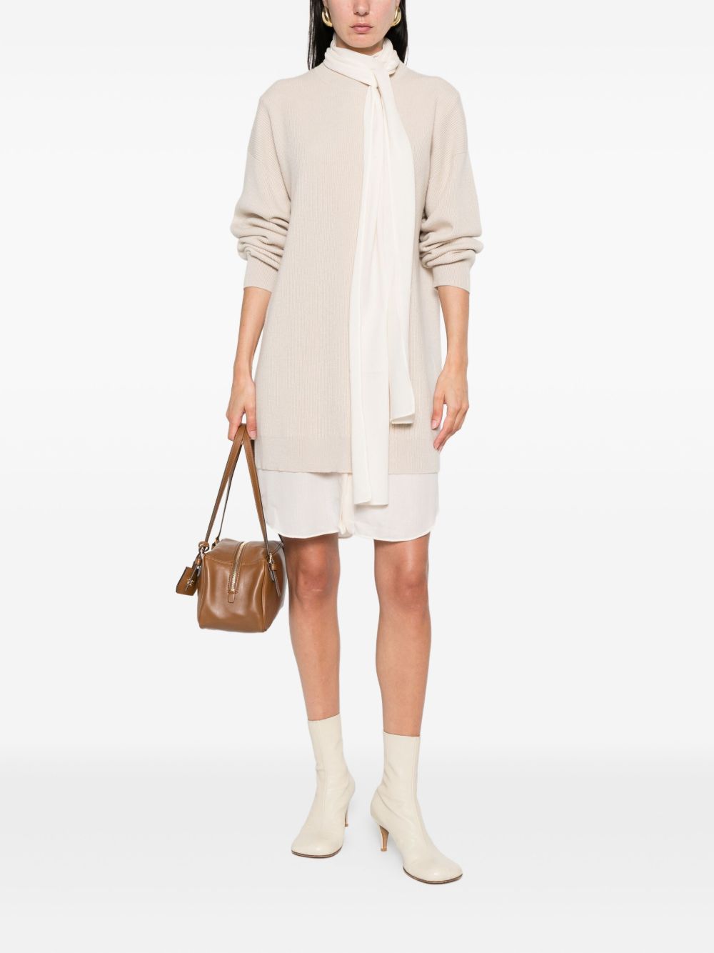 Brunello Cucinelli Ribbed-Knit Cashmere Mini Dress Beige beige