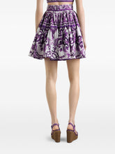 Dolce & Gabbana Maiolica Pleated Graphic-Print Cotton Mini Skirt Purple purple