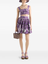 Dolce & Gabbana Maiolica Pleated Graphic-Print Cotton Mini Skirt Purple purple