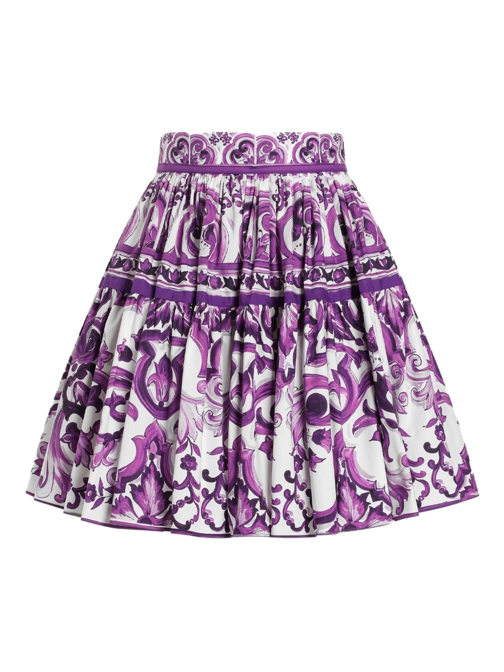 Dolce &amp; Gabbana Maiolica Pleated Graphic-Print Cotton Mini Skirt Purple purple