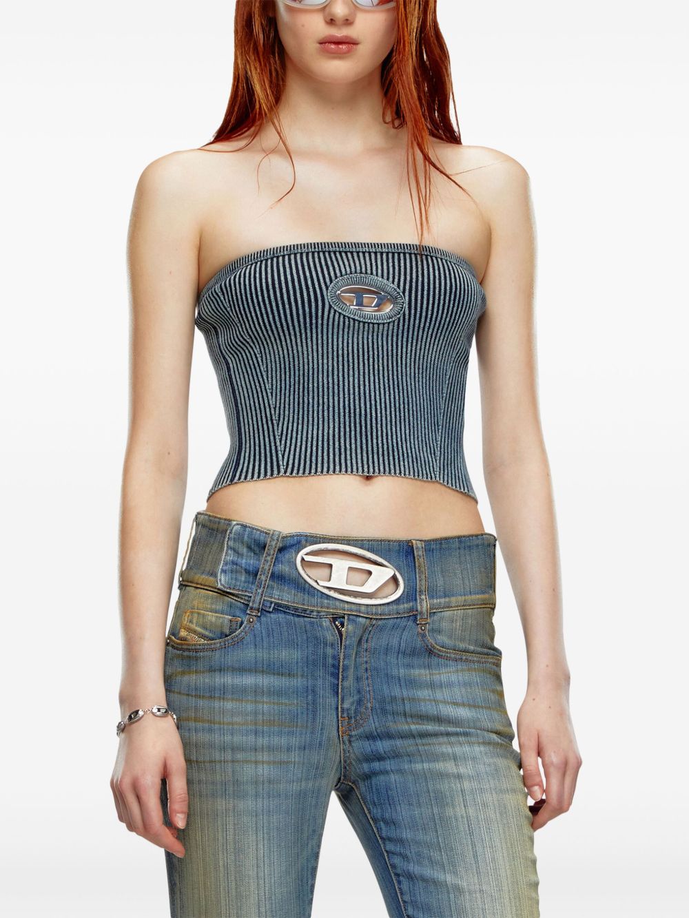 Diesel Silk-Blend Fitted Top in Blue Blue