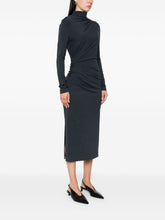 Brunello Cucinelli High Neck Wool-Blend Midi Dress Blue