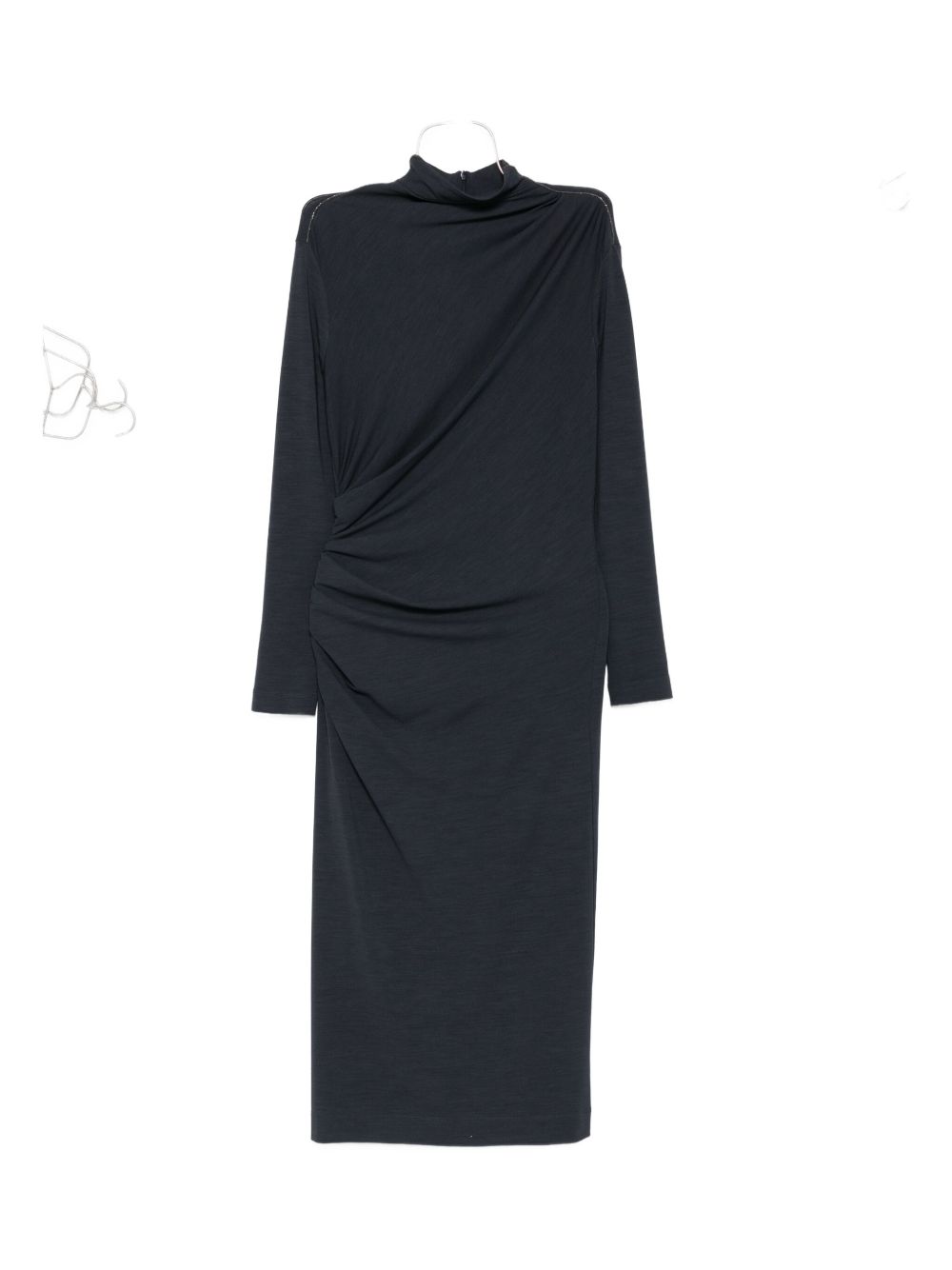 Brunello Cucinelli High Neck Wool-Blend Midi Dress Blue