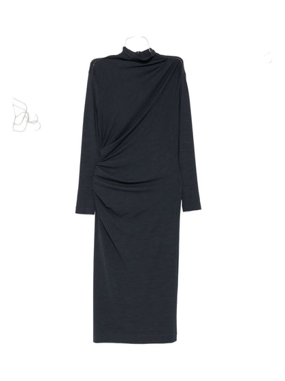 Brunello Cucinelli High Neck Wool-Blend Midi Dress Blue