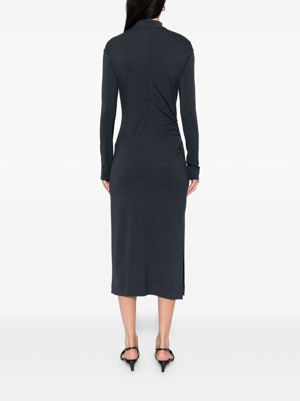 Brunello Cucinelli High Neck Wool-Blend Midi Dress Blue