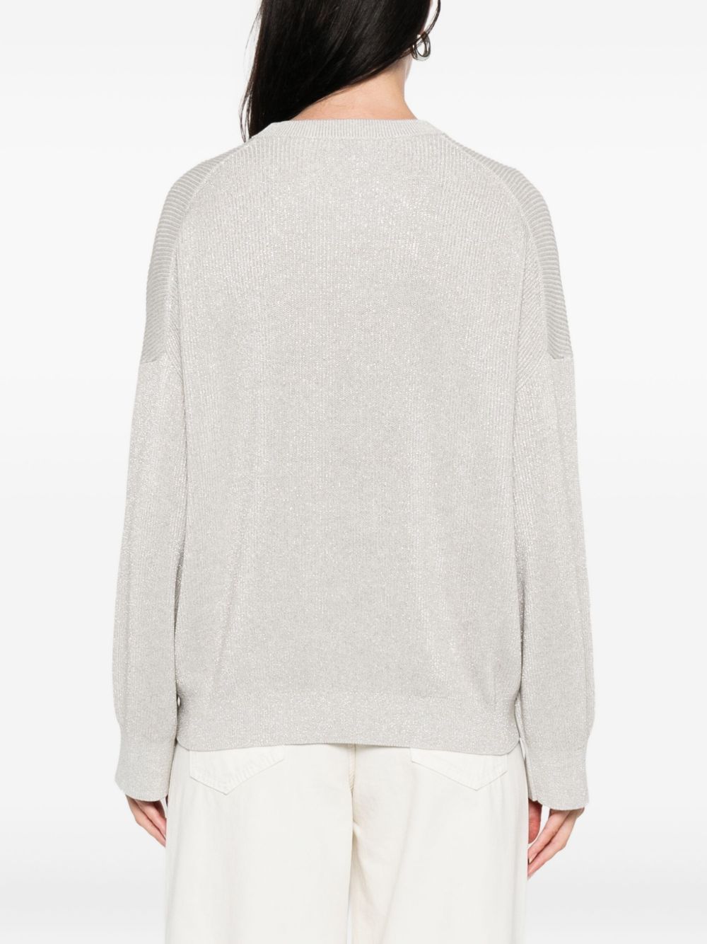 Brunello Cucinelli Ribbed Knit Grey Crewneck Sweater Grey