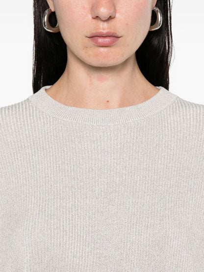 Brunello Cucinelli Ribbed Knit Grey Crewneck Sweater Grey