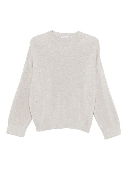 Brunello Cucinelli Ribbed Knit Grey Crewneck Sweater Grey