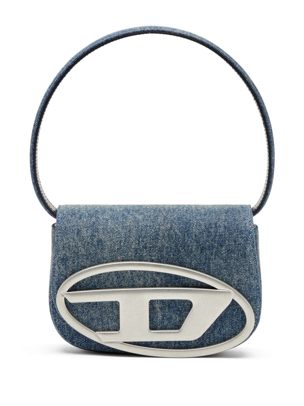 Diesel 1DR Foldover Denim and Leather Shoulder Bag Clear Blue
