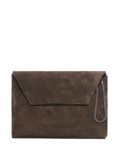 Brunello Cucinelli Suede Mini Flap Clutch Bag Black Black