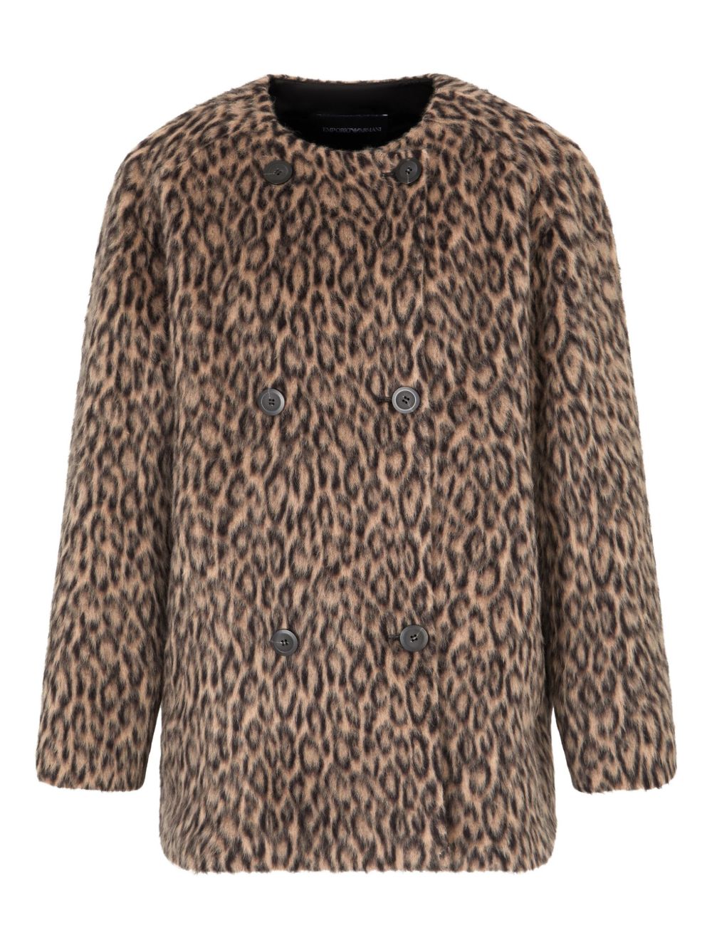 Emporio Armani Leopard-Print Double-Breasted Wool Coat MultiColour