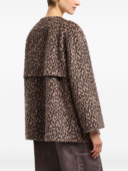 Emporio Armani Leopard-Print Double-Breasted Wool Coat MultiColour