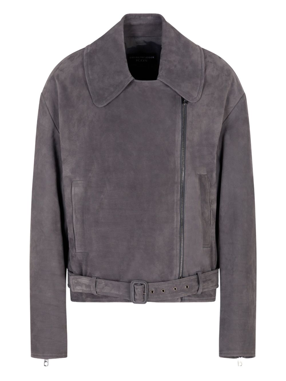 Emporio Armani Suede Asymmetric Zip Grey Leather Jacket Grey