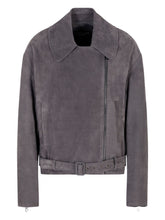 Emporio Armani Suede Asymmetric Zip Grey Leather Jacket Grey