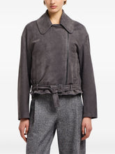 Emporio Armani Suede Asymmetric Zip Grey Leather Jacket Grey