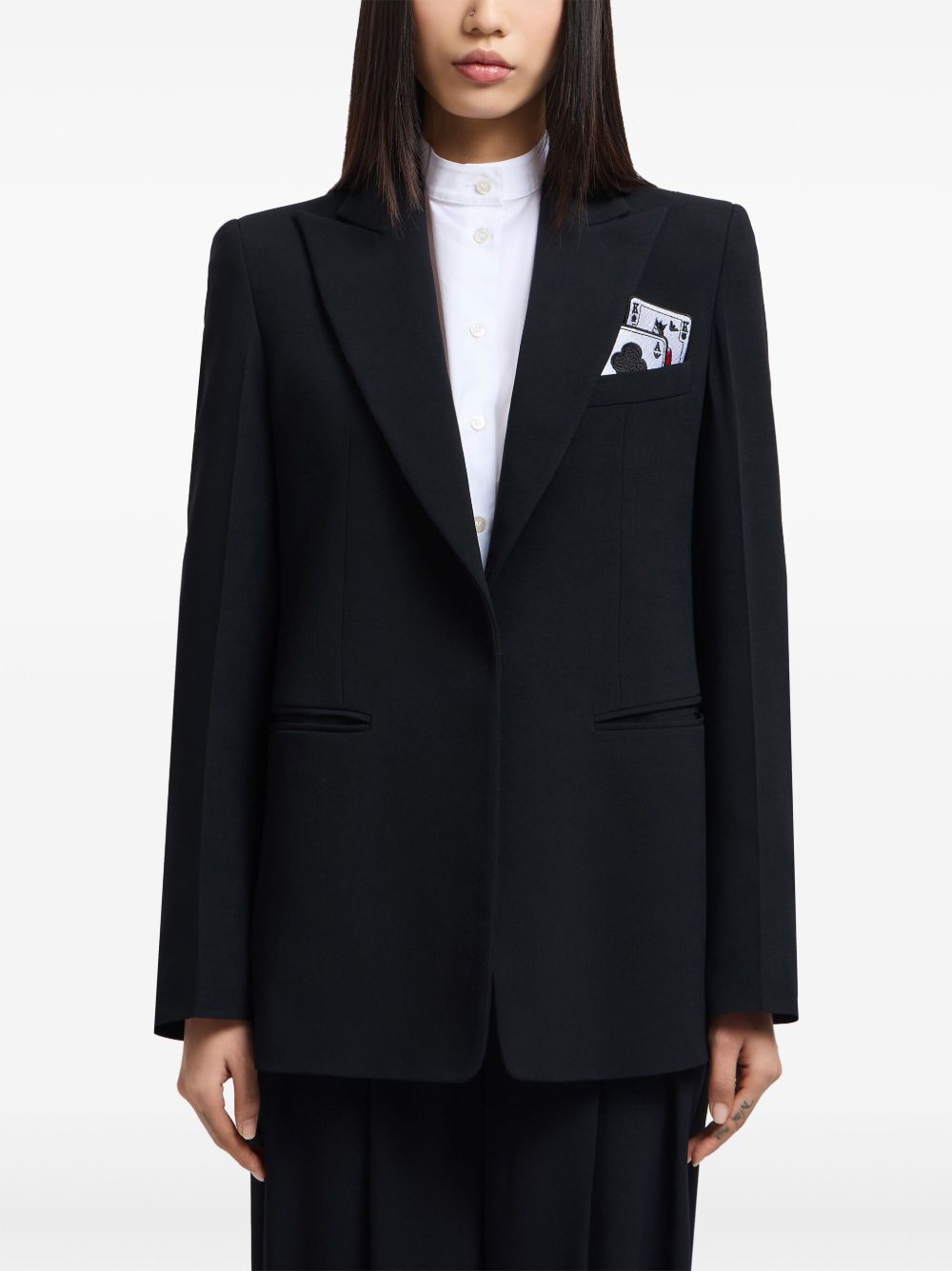 Emporio Armani Single-Breasted Playing Card Detail Black Jacket Black