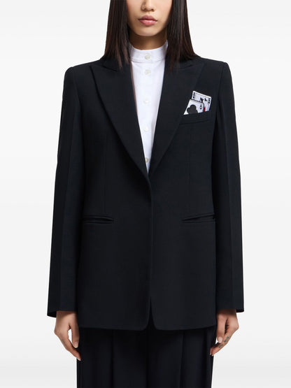 Emporio Armani Single-Breasted Playing Card Detail Black Jacket Black