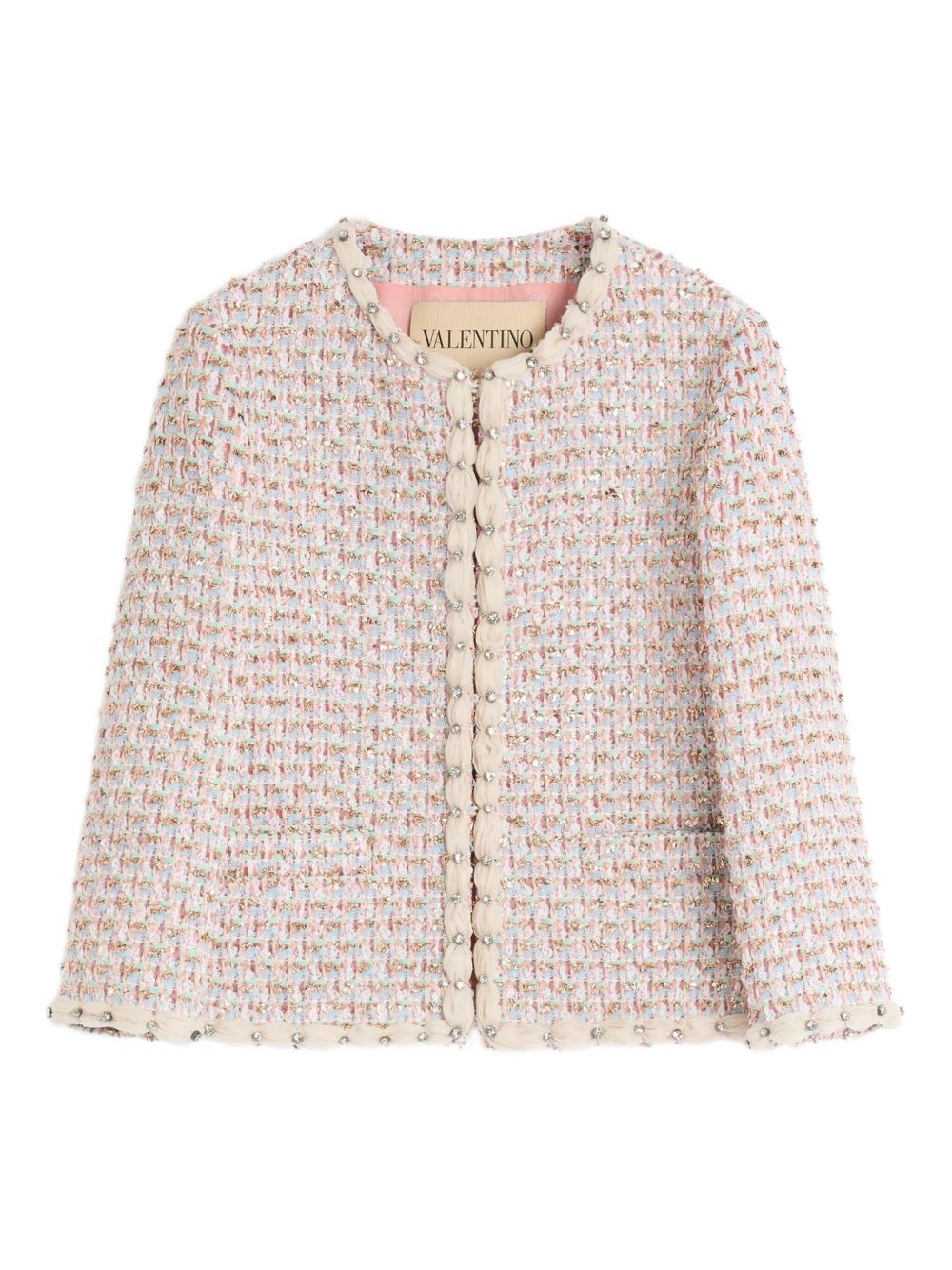 Valentino Embroidered Ribbon Tweed Short Jacket Multicolour