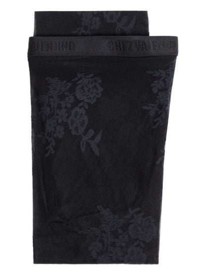 Valentino Floral Embroidered High-Waisted Black Lycra Tights Black