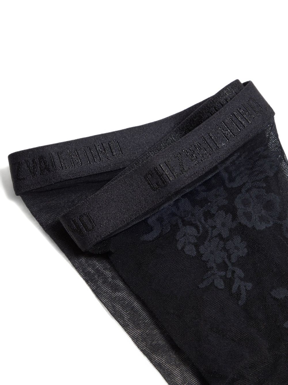 Valentino Floral Embroidered High-Waisted Black Lycra Tights Black
